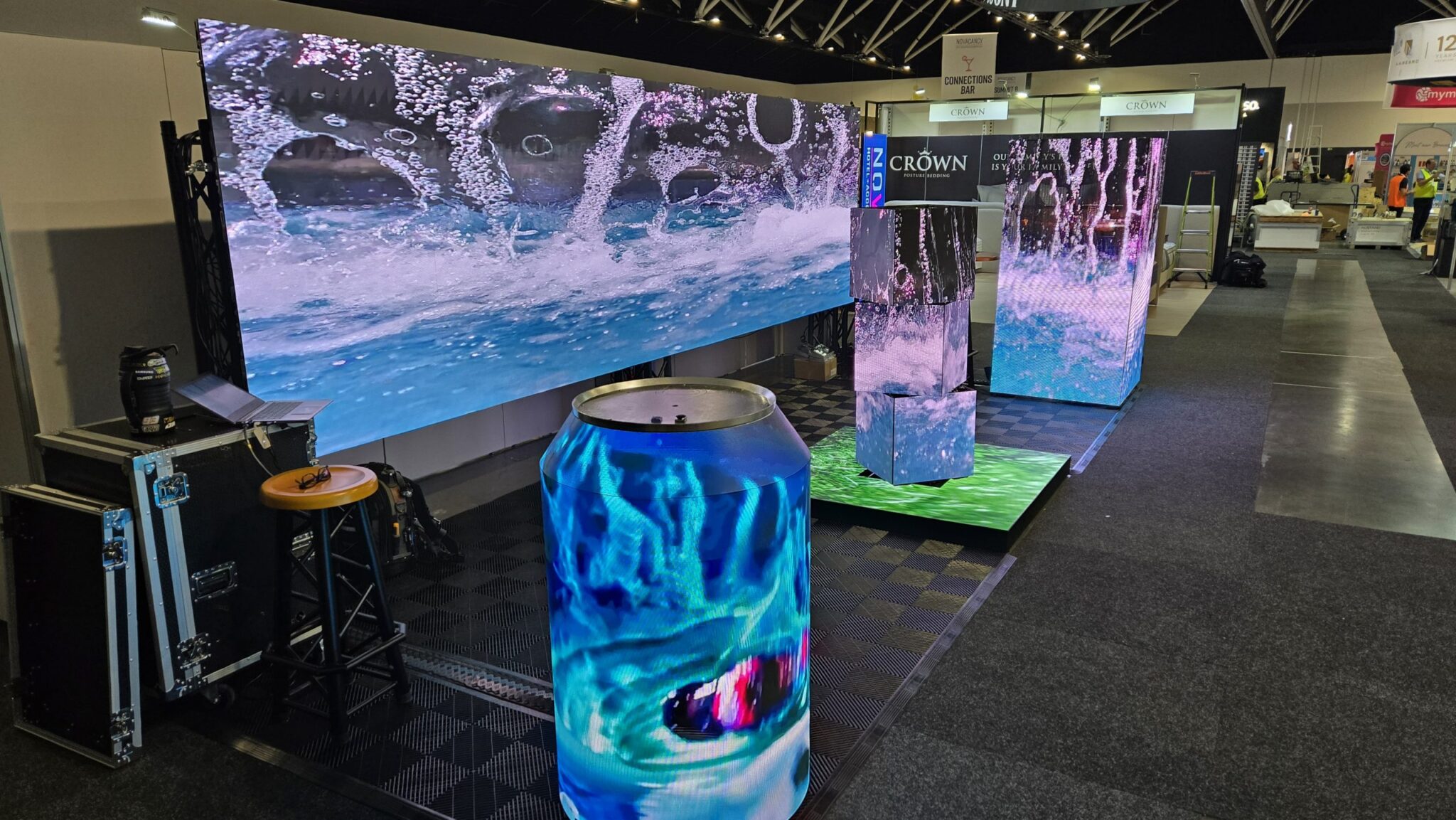 Custom LED beer can display screen showcasing bright visuals for brand promotion