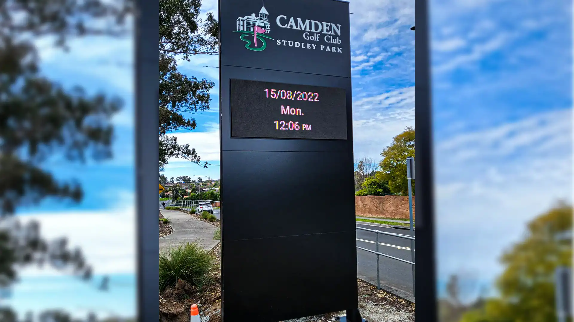 Outdoor LED display installation at Camden Golf Course providing outdoor signage and visitor information
