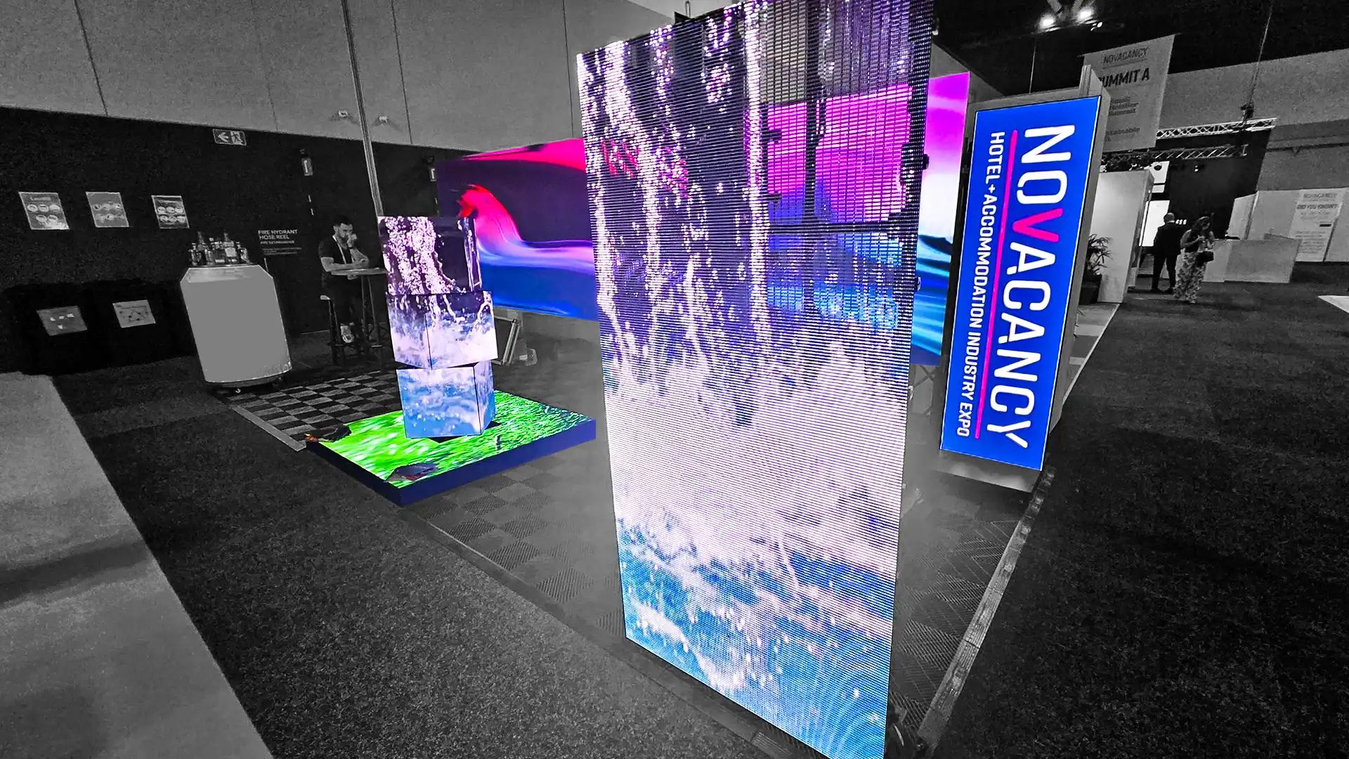 Transparent LED poster display screen installed in retail/exhibition setting