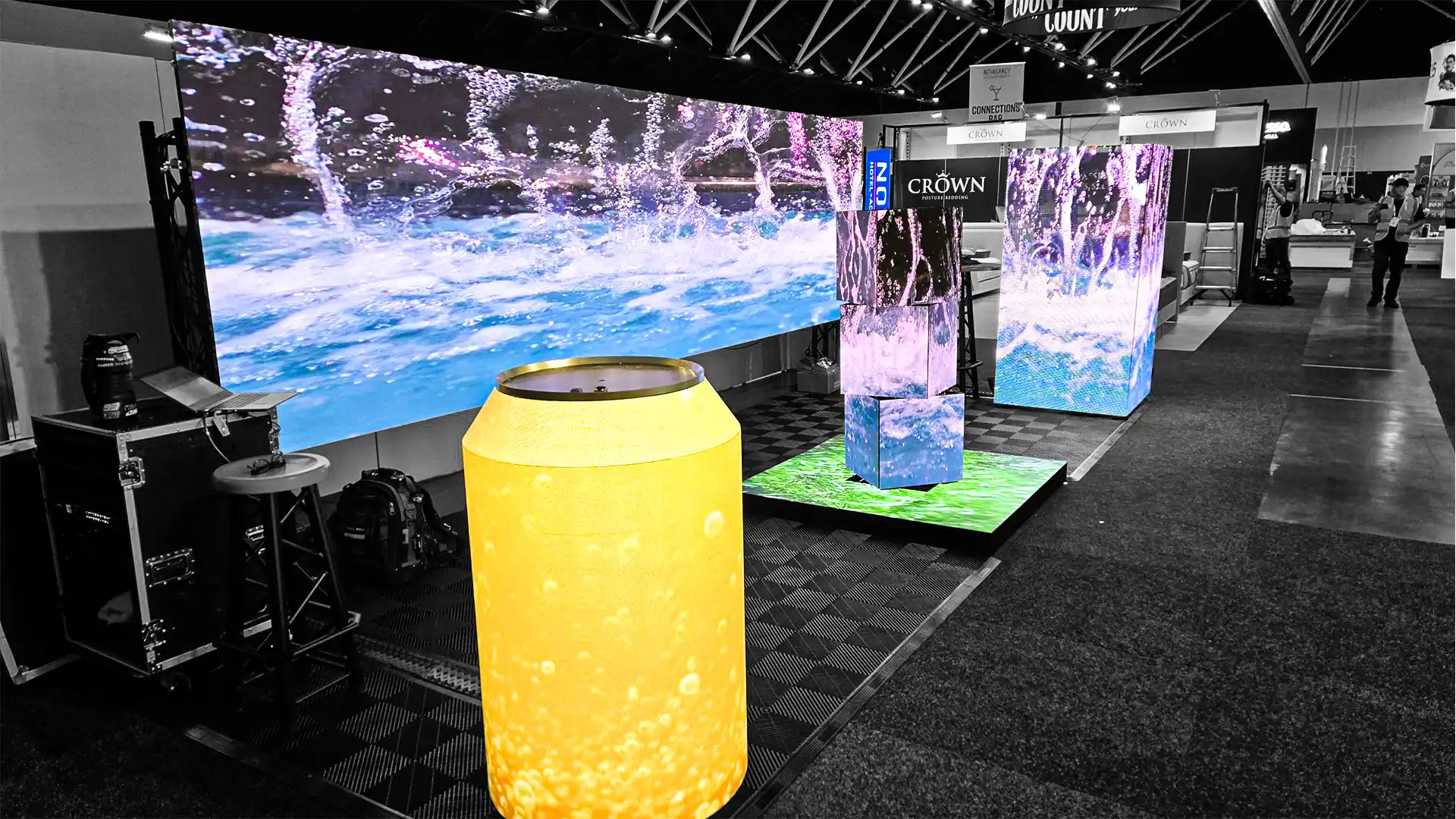 Custom LED beer can display screen showcasing bright visuals for brand promotion