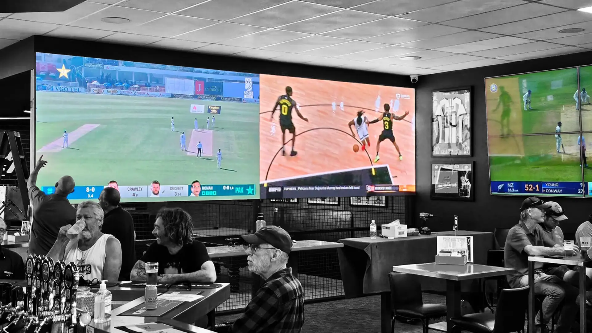 LED video screen installed inside Inswing Sports Bar
