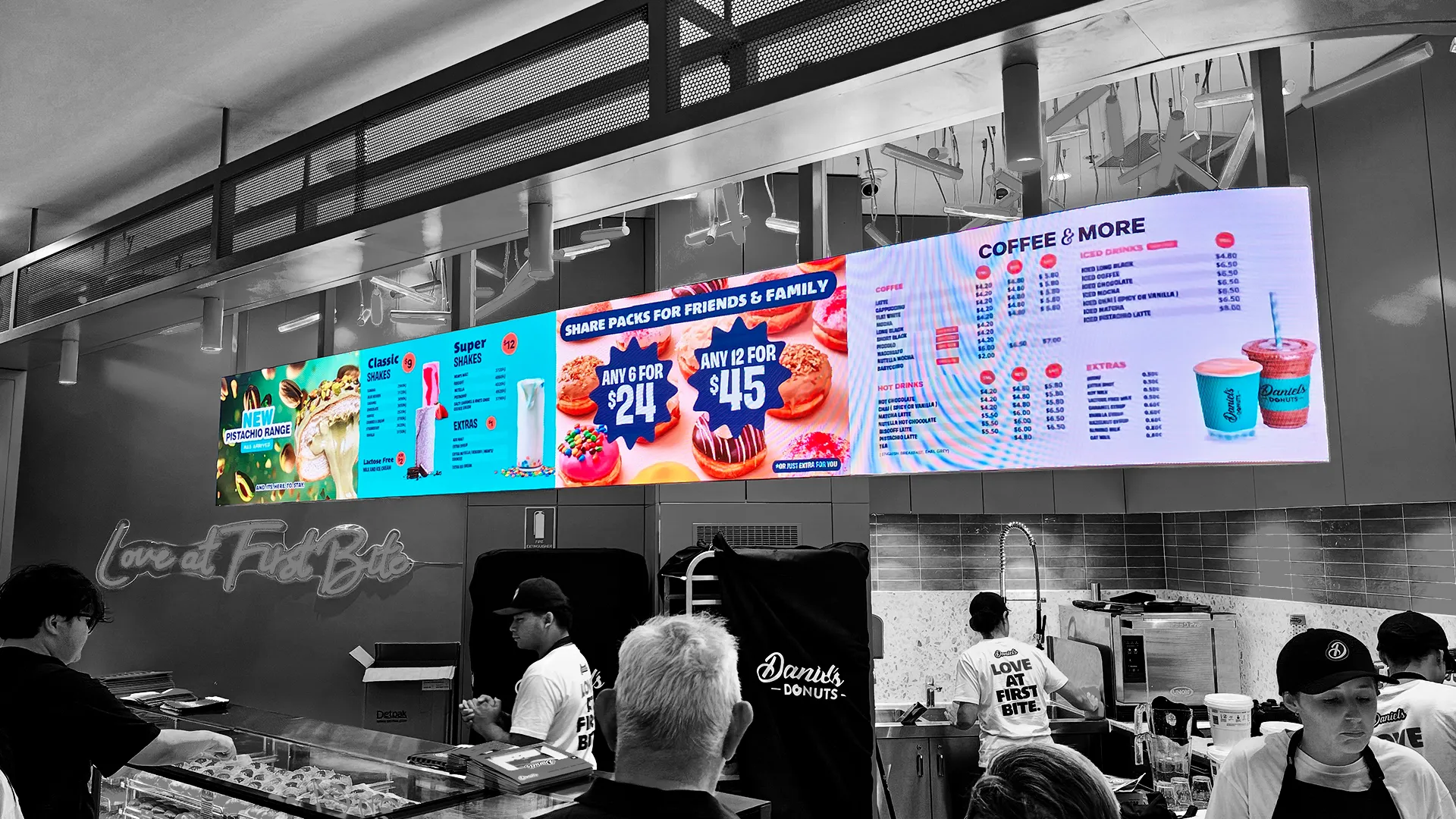 Retail store LED display screen promoting products with vivid digital content
