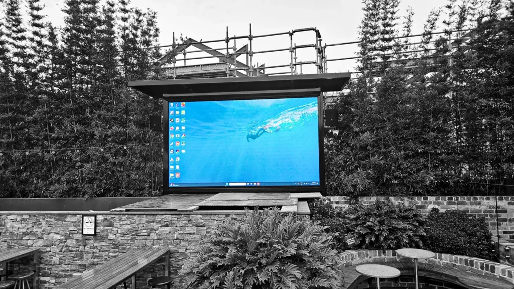 Large outdoor LED video wall mounted on commercial building facade